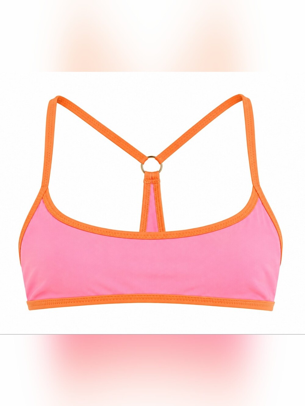 L*Space Pamela Bikini Top S Neon Pink Orange Racerback Bralette Swim NWOT